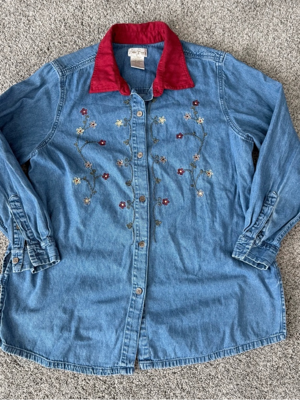 Vintage Bobbie Brooks Chambray Blue Shirt Embroidered Teacher Cottage US 18/20